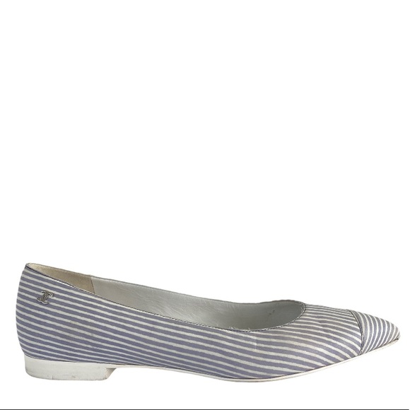 Chanel Cruise Pinstriped Pointed Toe Flats 37 - Picture 1 of 9
